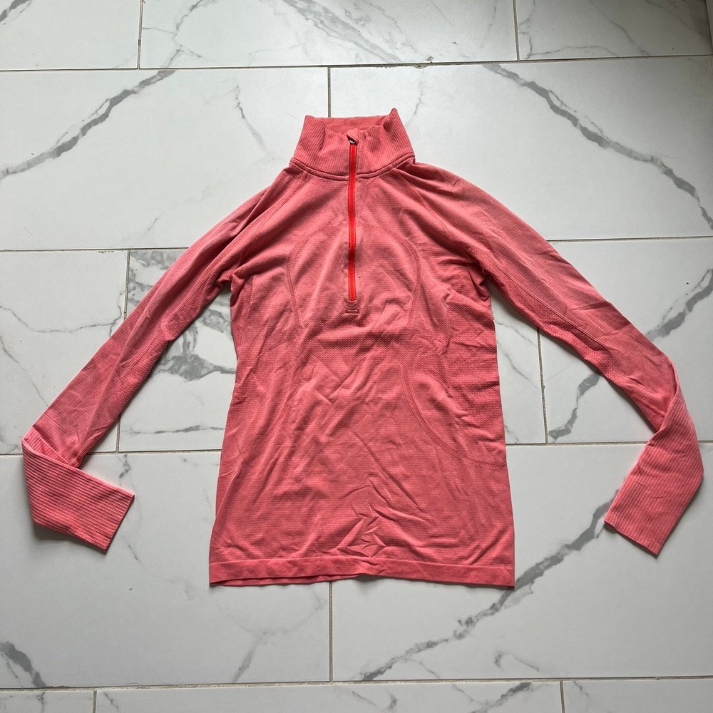 Lululemon 1/4 zip swiftly long sleeve size 8 coral orange
